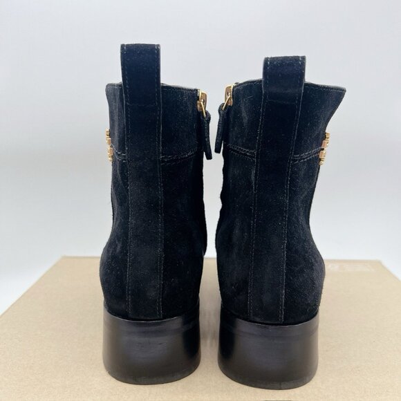 TORY BURCH Everly Ankle Boots Gold Logo Black Suede Side Zip US 8 $438 - Picture 7 of 12